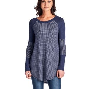 Crew neck raglan thermal and rib tunic top